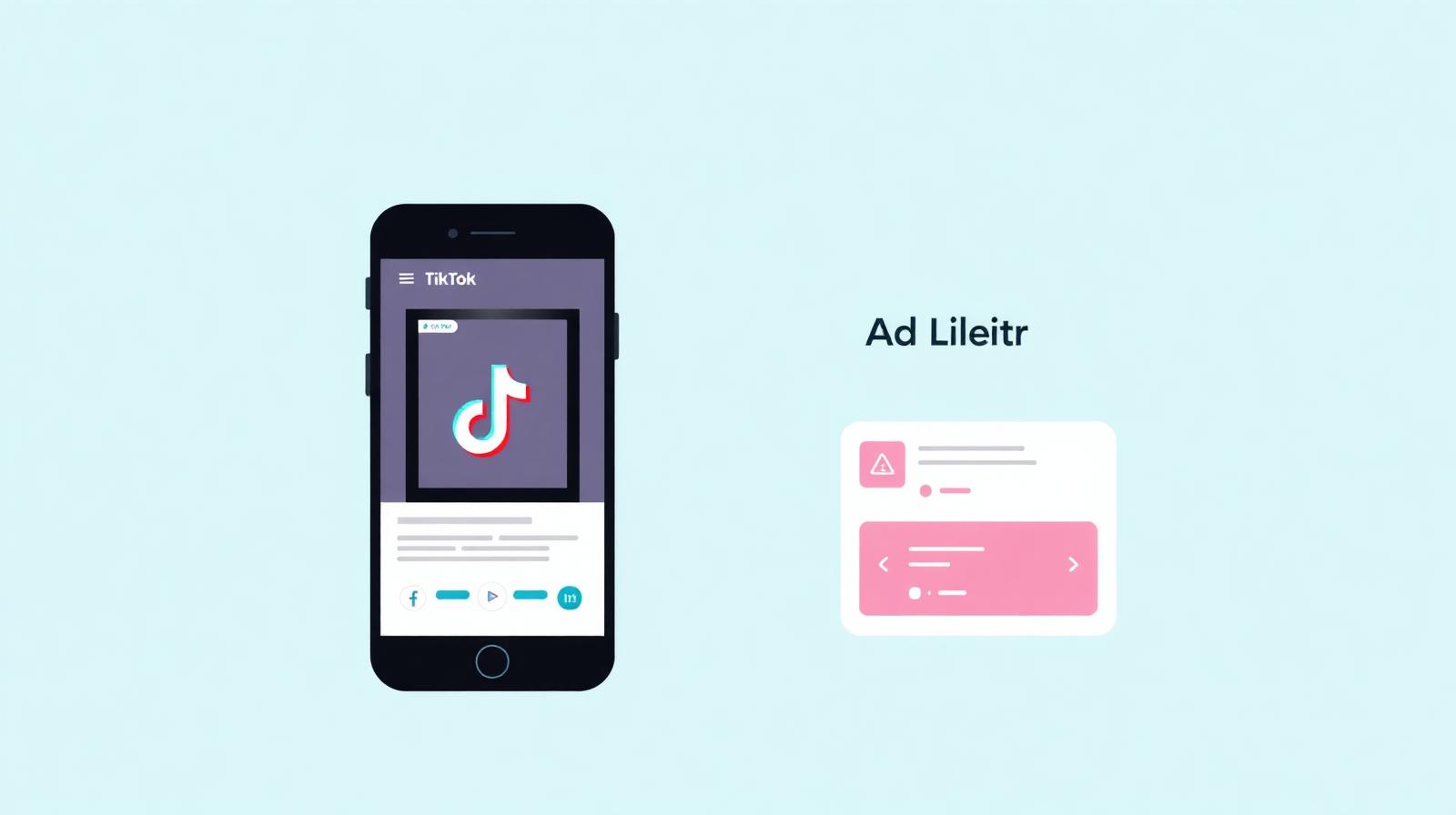 Vertical TikTok ad feed shown next to a product scorecard.